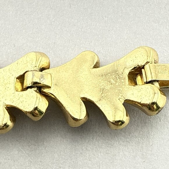 Vintage Crown Trifari Bracelet Gold Tone Clear Rhinestones Sculptural Statement - Picture 11 of 14